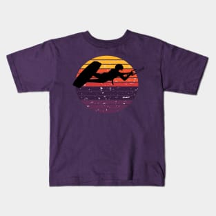 Kiter Silhouette In Black Kitesurfer Action Retro Sunrise Kids T-Shirt